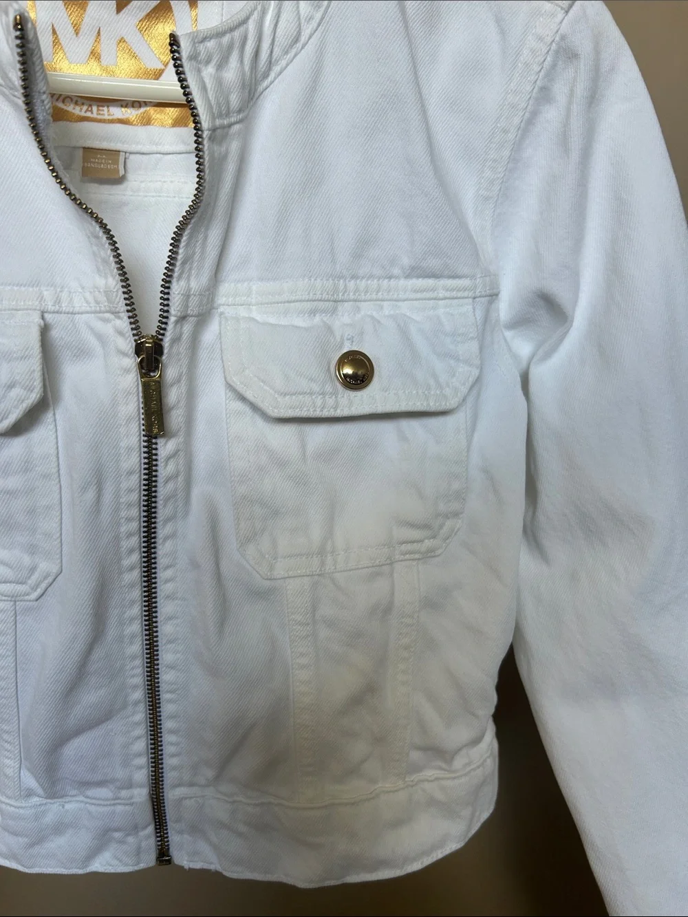 NWOT MICHAEL KORS WOMEN'S LONG SLEEVE CROPPED WHITE DENIM JACKET SIZE M